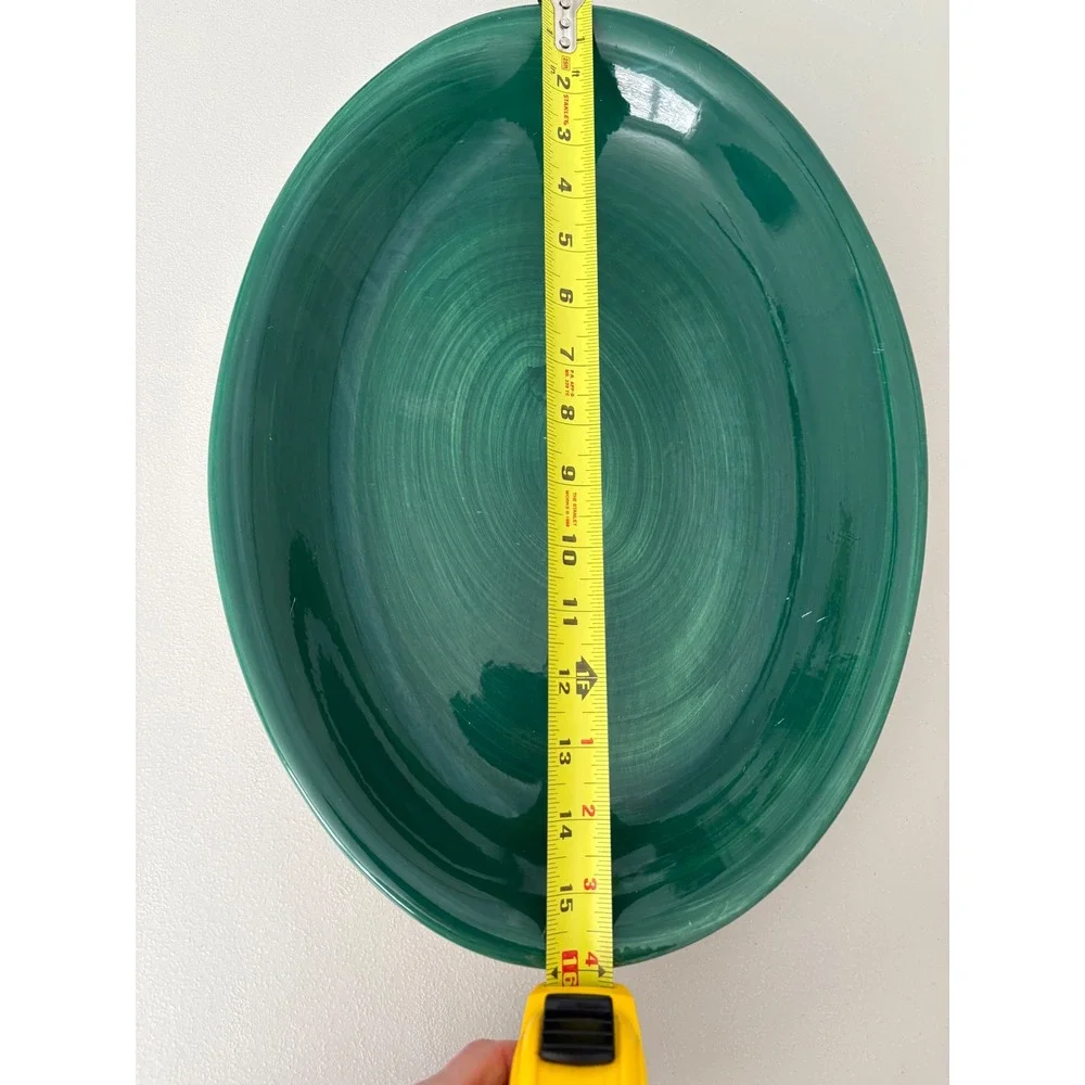 Furio Made in Italy Large Green Glazed Pottery Serving Platter Plate Oval - Picture 4 of 8